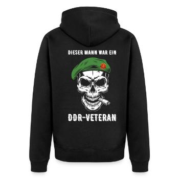 DDR Veteran Soldat NVA Geschenkidee - Unisex Premium Bio Zip Hoodie - Schwarz - Hinten - Nico (187cm)