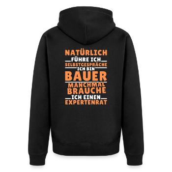 Ich führe Selbstgespräche - Bauer Edition - Unisex Premium Bio Zip Hoodie - Schwarz - Hinten - Nico (187cm)