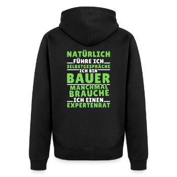 Ich führe Selbstgespräche - Bauer Edition - Unisex Premium Bio Zip Hoodie - Schwarz - Hinten - Nico (187cm)