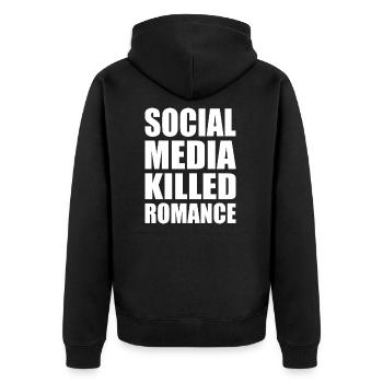 social media killed romance - Unisex Premium Bio Zip Hoodie - Schwarz - Hinten - Nico (187cm)