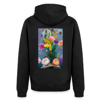 Flowers Bursting from a Book - Unisex Premium Organic Zip Hoodie - black - Back - Nico (187cm)