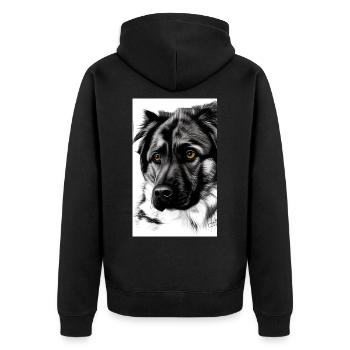 Black and White Dog Sketch - Unisex Premium Organic Zip Hoodie - black - Back - Nico (187cm)
