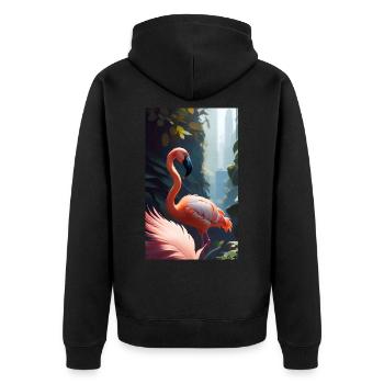 Flamingo - Unisex Premium Organic Zip Hoodie - black - Back - Nico (187cm)