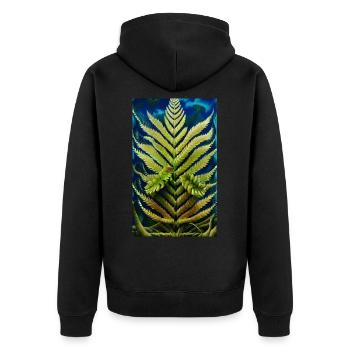 Fern Leaf - Unisex Premium Organic Zip Hoodie - black - Back - Nico (187cm)