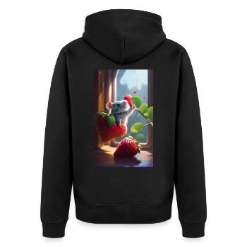 The mouse and the strawberries - Unisex Premium Organic Zip Hoodie - black - Back - Nico (187cm)