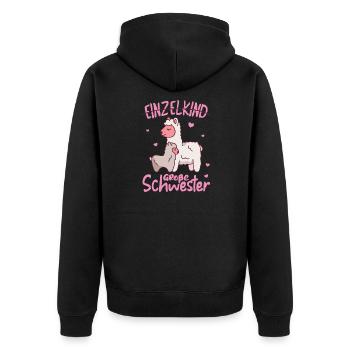 Ich werde große Schwester 2022 für Geschwister - Unisex Premium Bio Zip Hoodie - Schwarz - Hinten - Nico (187cm)