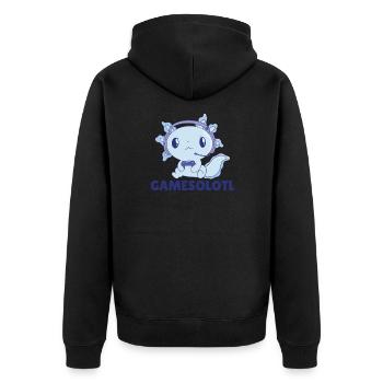 Gamesolotl lustiges Axolotl Wortspiel für Gamer - Unisex Premium Bio Zip Hoodie - Schwarz - Hinten - Nico (187cm)