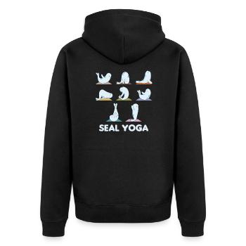 Robben Yoga süße Robben Yogamatte Sport - Unisex Premium Bio Zip Hoodie - Schwarz - Hinten - Nico (187cm)