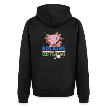 autism awareness month puzzel musik axolotl - Unisex Premium Bio Zip Hoodie - Schwarz - Hinten - Nico (187cm)