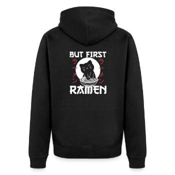 But first ramen cute cat eats ramen - Unisex Premium Organic Zip Hoodie - black - Back - Nico (187cm)
