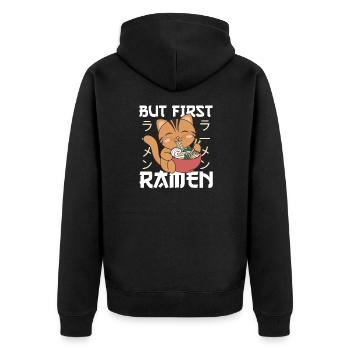 But first ramen cute cat eats ramen - Unisex Premium Organic Zip Hoodie - black - Back - Nico (187cm)