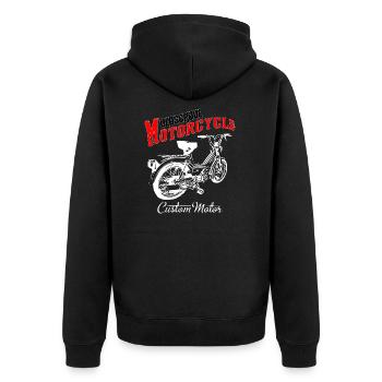 Mofa Moped Mokick Kult Vintage - Unisex Premium Bio Zip Hoodie - Schwarz - Hinten - Nico (187cm)