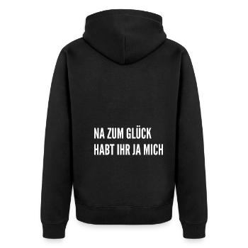 Witzige Fun Sprüche - Lustige Geschenke - hahaha - Unisex Premium Bio Zip Hoodie - Schwarz - Hinten - Nico (187cm)
