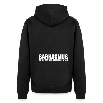 Sarkasmus meine Art der Kommunikation - Unisex Premium Bio Zip Hoodie - Schwarz - Hinten - Nico (187cm)