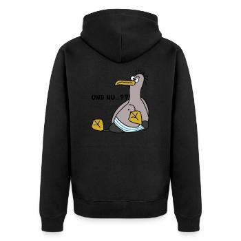 Eine Möwe die schielt und sitzt mit Spruch - Unisex Premium Bio Zip Hoodie - Schwarz - Hinten - Nico (187cm)