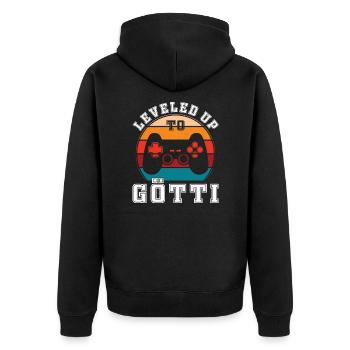 Leveled Up To Götti - Unisex Premium Bio Zip Hoodie - Schwarz - Hinten - Nico (187cm)