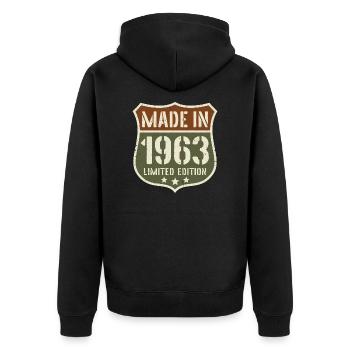 1963 Vintage Anniversaire Année de naissance 1963 Cadeau - Veste à capuche bio Premium Unisexe - noir - Dos - Nico (187cm)