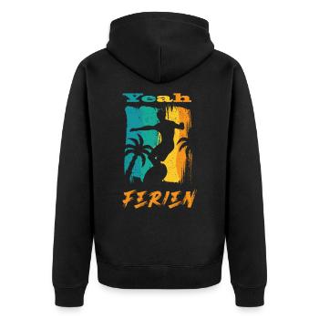 Yeah Ferien! Surfen und Strand - Unisex Premium Bio Zip Hoodie - Schwarz - Hinten - Nico (187cm)