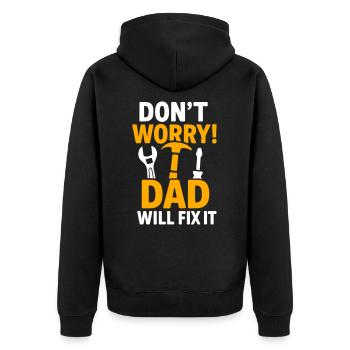 Don't panic, dad will fix it! - Unisex Premium Organic Zip Hoodie - black - Back - Nico (187cm)