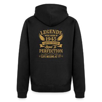 Les légendes sont nées en 1945 édition limitée - Veste à capuche bio Premium Unisexe - noir - Dos - Nico (187cm)