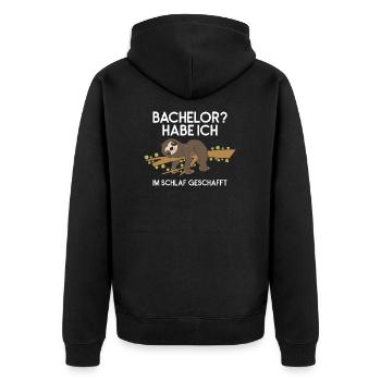 Fauler Faulenzer Relax Faultier Spruch Bachelor - Unisex Premium Bio Zip Hoodie - Schwarz - Hinten - Nico (187cm)