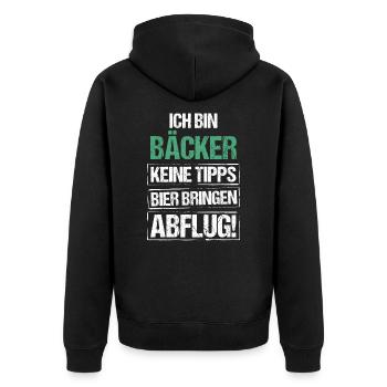 Ich bin Bäcker - Bier bringen und Abflug - Unisex Premium Bio Zip Hoodie - Schwarz - Hinten - Nico (187cm)