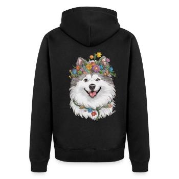 Samoyed Dog with Flower Crown - Unisex Premium Organic Zip Hoodie - black - Back - Nico (187cm)