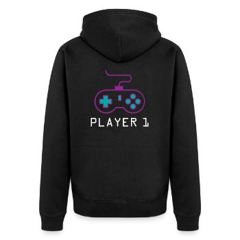 Player 1 Gamer - Unisex Premium Bio Zip Hoodie - Schwarz - Hinten - Nico (187cm)
