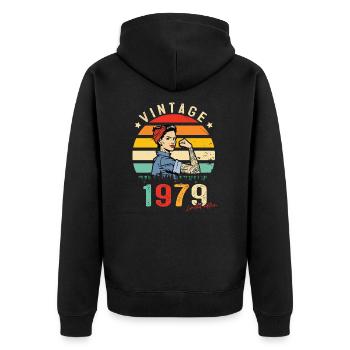 1979 Vintage Édition limitée Cadeau Femmes - Veste à capuche bio Premium Unisexe - noir - Dos - Nico (187cm)