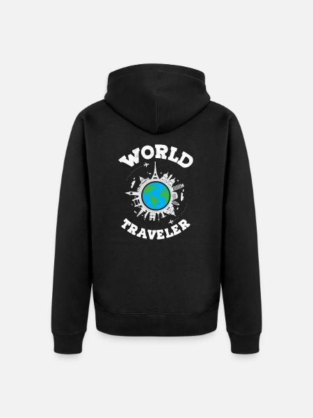 Worlds Traveler - Unisex Premium Organic Zip Hoodie - black