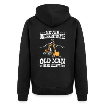 Never Underestimate An Old Man With An Excavator - Unisex Premium Organic Zip Hoodie - black - Back - Nico (187cm)