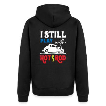 I Still Play with Hot Rod - Unisex Premium Bio Zip Hoodie - Schwarz - Hinten - Nico (187cm)