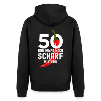 50. GEBURTSTAG JALAPENO 50 SCHARF WIE EINE CHILI - Unisex Premium Bio Zip Hoodie - Schwarz - Hinten - Nico (187cm)