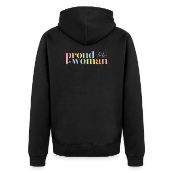 Proud woman | Big Front - Unisex Premium Organic Zip Hoodie - black - Back - Nico (187cm)