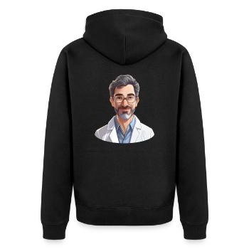 Portrait eines Mannes im Cartoon Stil - Unisex Premium Bio Zip Hoodie - Schwarz - Hinten - Nico (187cm)