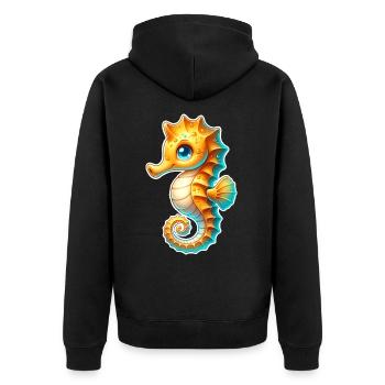 Seepferd Seepferdchen - Unisex Premium Bio Zip Hoodie - Schwarz - Hinten - Nico (187cm)