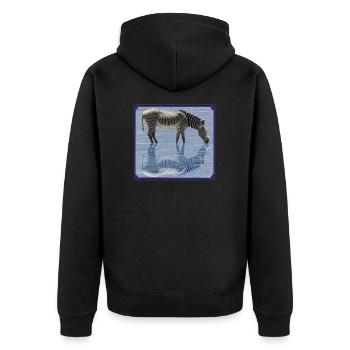 Zebra Spiegelbild - Zebras - Wildtiere in Afrika - Unisex Premium Bio Zip Hoodie - Schwarz - Hinten - Nico (187cm)