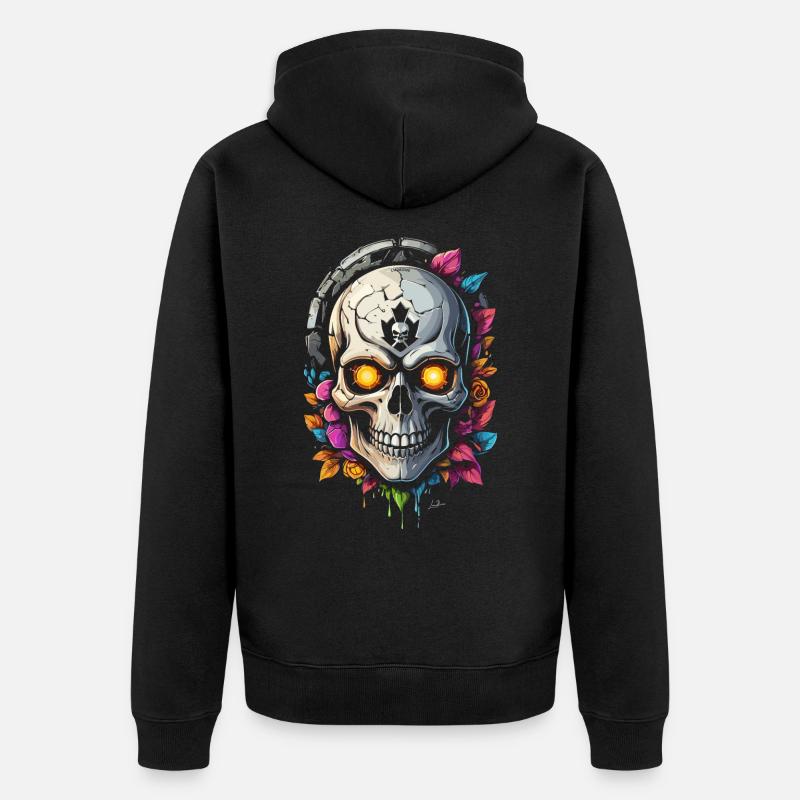 Crâne fleurs - Veste à capuche bio Premium Unisexe - noir