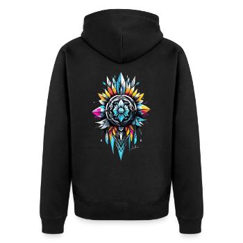 Geometrisches Stammessymbol - Unisex Premium Bio Zip Hoodie - Schwarz - Hinten - Nico (187cm)