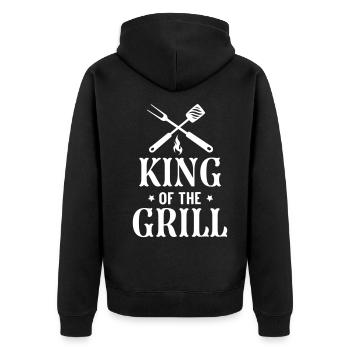 KÖNIG DES GRILLS BBQ GRILLEN BIER PARTIE MOTIVE - Unisex Premium Bio Zip Hoodie - Schwarz - Hinten - Nico (187cm)