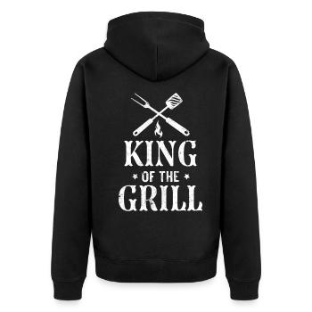 KÖNIG DES GRILLS BBQ GRILL GRILLEN BIER WITZ MOTIV - Unisex Premium Bio Zip Hoodie - Schwarz - Hinten - Nico (187cm)