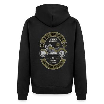 SCHNELLES MOTORRAD CHOPPER VINTAGE BIKER MOTIVE - Unisex Premium Bio Zip Hoodie - Schwarz - Hinten - Nico (187cm)