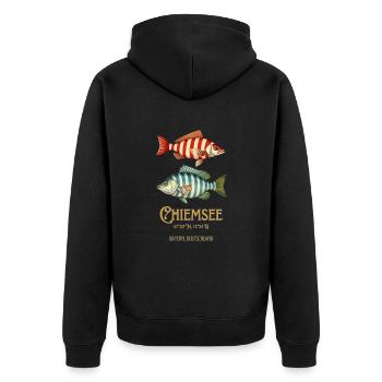 Chiem Lake Bavarian Sea Pisces Coordinates - Unisex Premium Organic Zip Hoodie - black - Back - Nico (187cm)