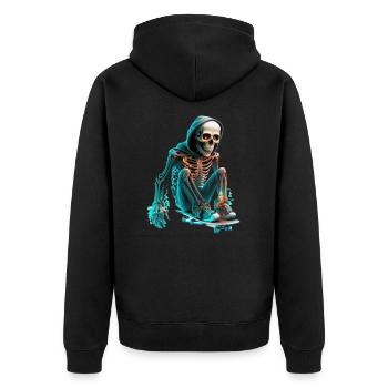 Skeleton Riding Skateboard - Unisex Premium Organic Zip Hoodie - black - Back - Nico (187cm)