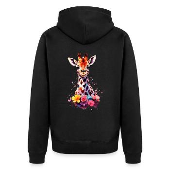 Giraffe V1 24 04 - Unisex Premium Bio Zip Hoodie - Schwarz - Hinten - Nico (187cm)