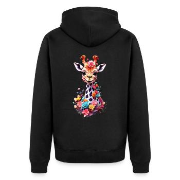 Giraffe V1 24 08 - Unisex Premium Bio Zip Hoodie - Schwarz - Hinten - Nico (187cm)