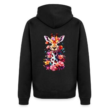 Giraffe V1 24 17 - Unisex Premium Bio Zip Hoodie - Schwarz - Hinten - Nico (187cm)