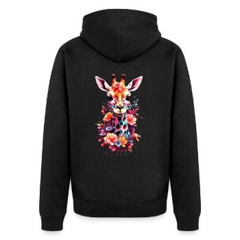 Giraffe V1 24 13 - Unisex Premium Bio Zip Hoodie - Schwarz - Hinten - Nico (187cm)