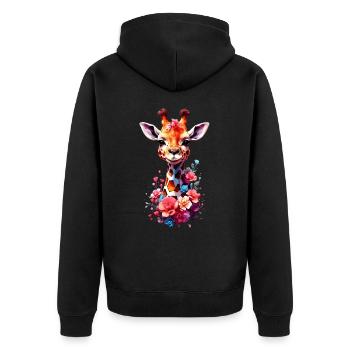 Giraffe V1 24 09 - Unisex Premium Bio Zip Hoodie - Schwarz - Hinten - Nico (187cm)