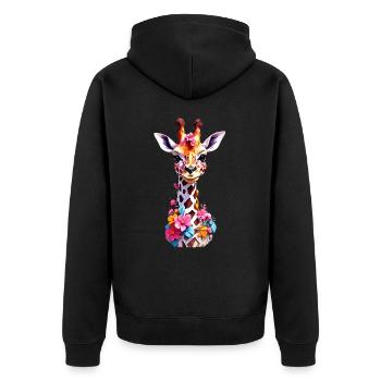 Giraffe V1 24 14 - Unisex Premium Bio Zip Hoodie - Schwarz - Hinten - Nico (187cm)